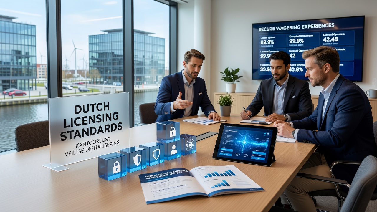 Digitale interface van een beveiligd gokplatform met licentie-indicatoren en auditlogs